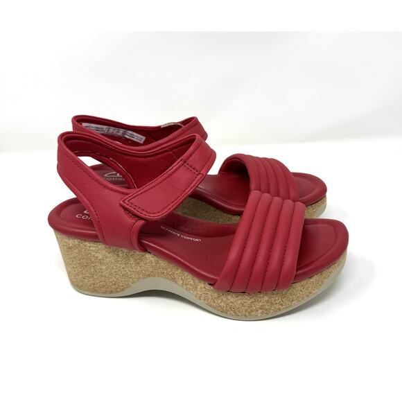 Clarks Collection Women's Chelseah Gem Wedge Sandal, Red Leather, Size 7 - Picture 3 of 7